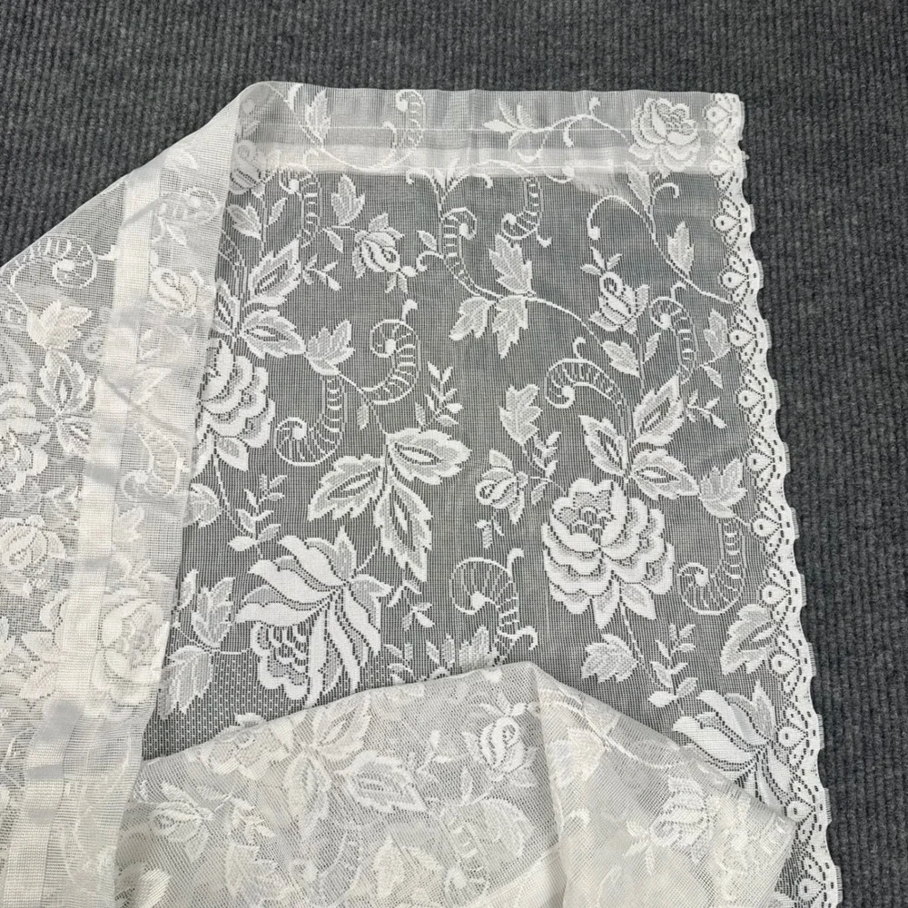 Vintage White Floral Rose Lace Curtain Valance Scalloped Cottagecore 70x30